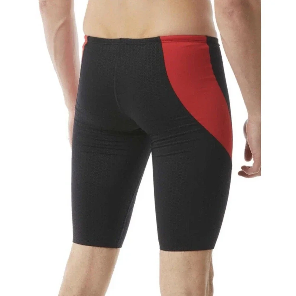 Size 36 TYR Men's Hexa Curve Splice Jammer Swimsuit- Black Red New With Tags $50
